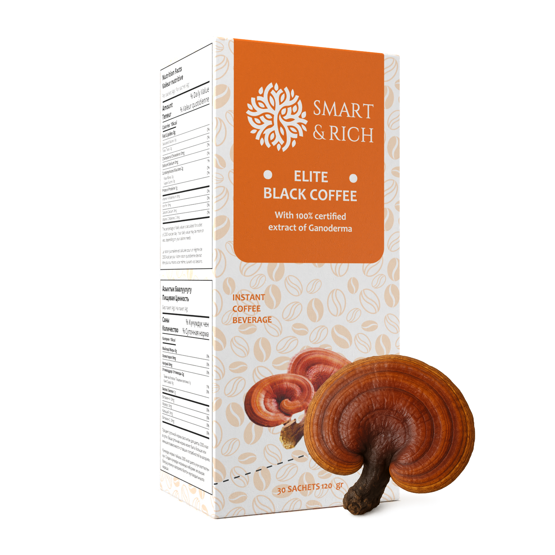 Black Coffee with Ganoderma Extract. Smooth Vietnamese Arabica blended with the legendary Ganoderma mushroom. A rich, balanced taste with notes of cocoa, chocolate, and caramel - plus natural antioxidants to energize your day.