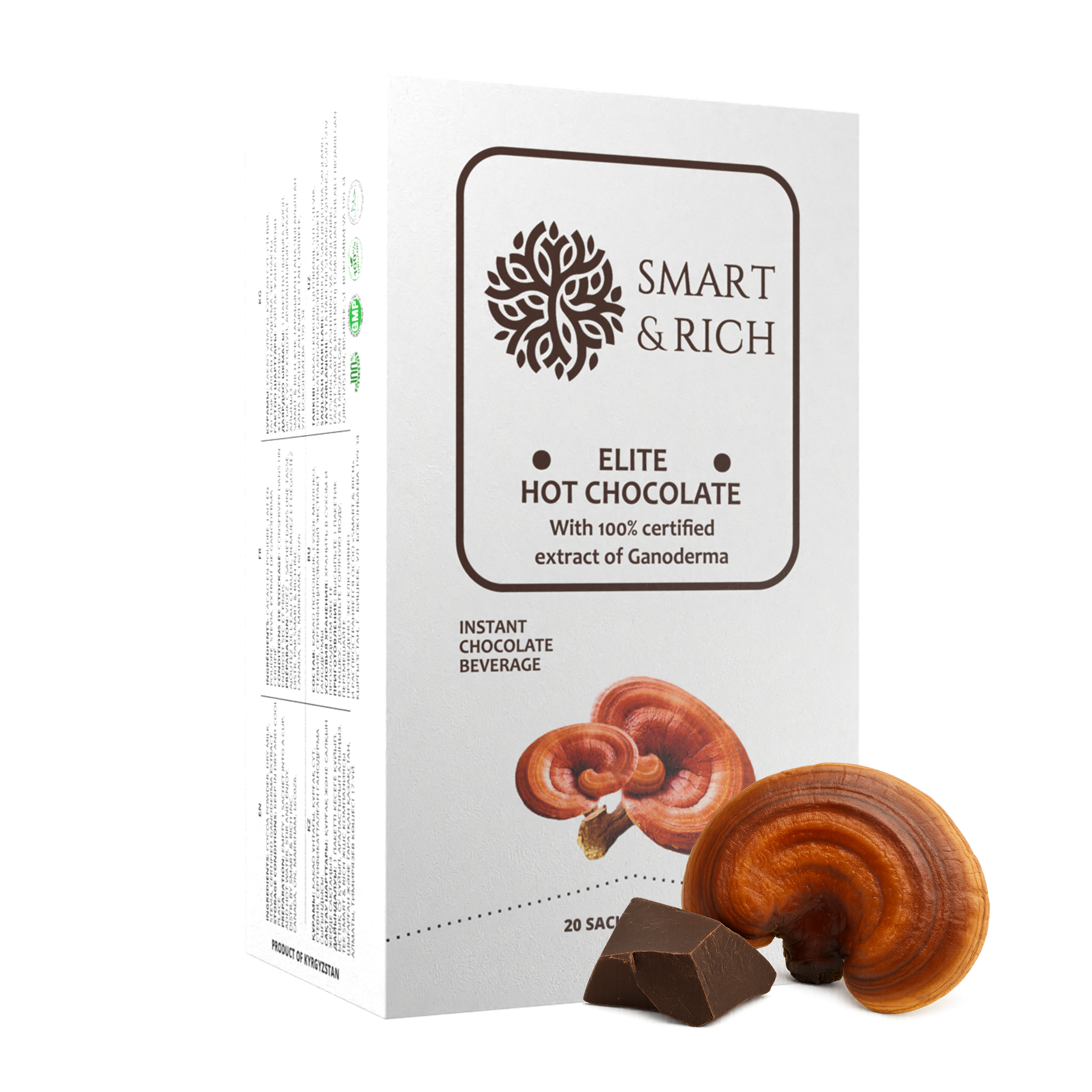 Hot Chocolate with Ganoderma Extract Rich cocoa blended with certified Ganoderma extract. A healthy, guilt-free treat for kids and adults, naturally sweetened with stevia.